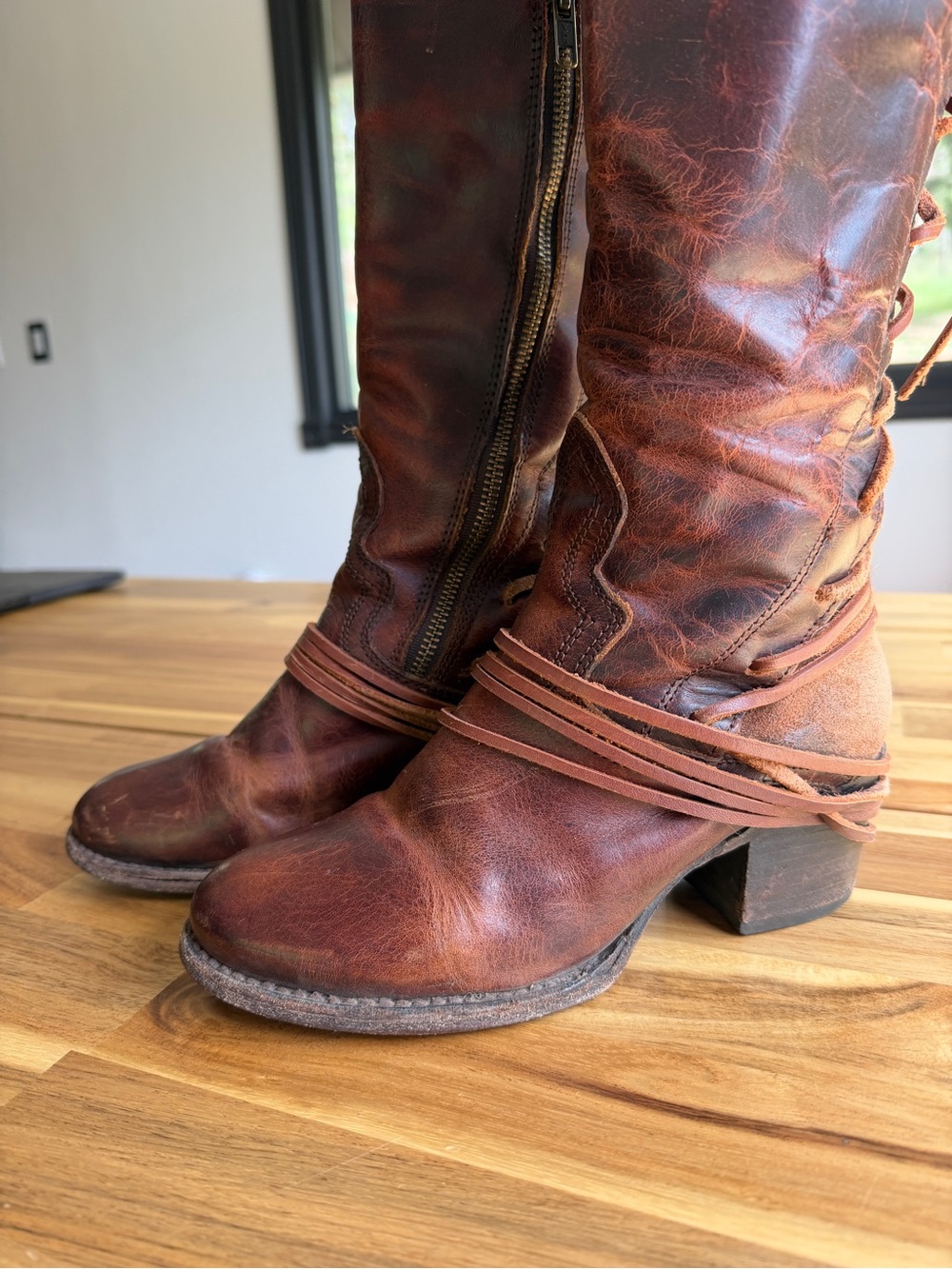 Freebird Coals - Women’s Tall Lace-Up Leather Boots in Cognac - Picture 4 of 12